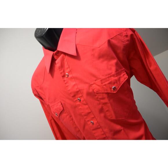 VTG Wrangler Western Pearl Snaps Red Cowboy Made in USA Shirt Mens 16.5-35 Large - Picture 1 of 9